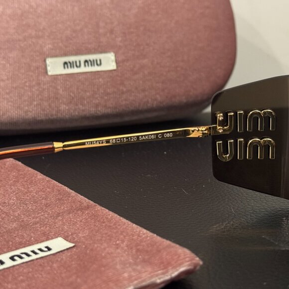 Miu Miu Oversized Brown Shield Sunglasses Gold Detail main image 4
